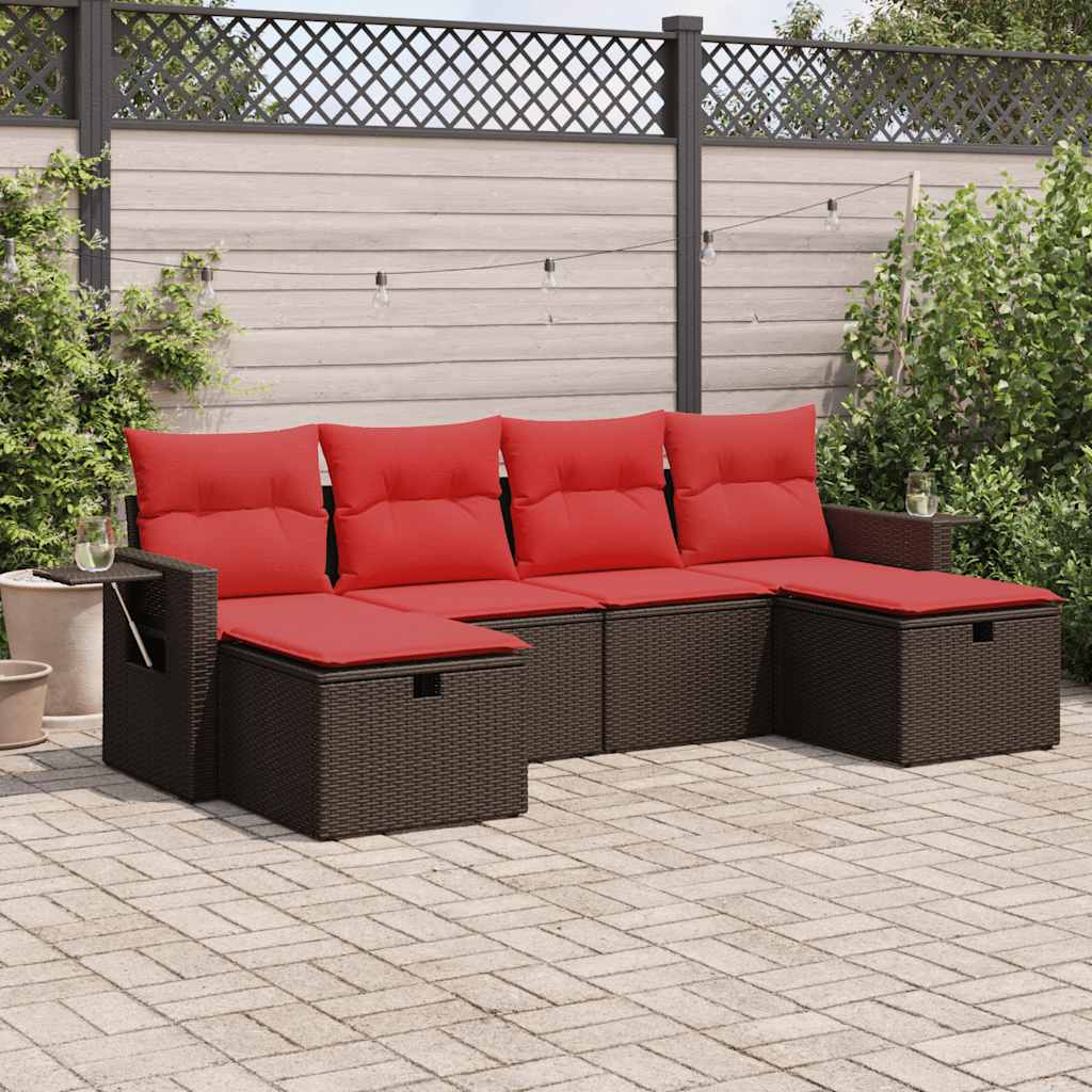 vidaXL 6-delige Loungeset met kussens poly rattan zwart