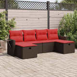 vidaXL 6-delige Loungeset met kussens poly rattan zwart