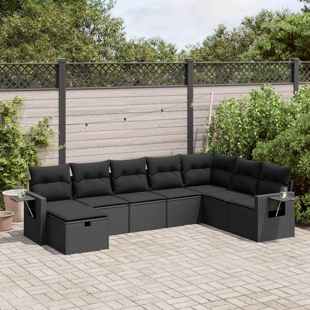 vidaXL 8-Piece Poly Rattan Lounge Set with Cushions Black