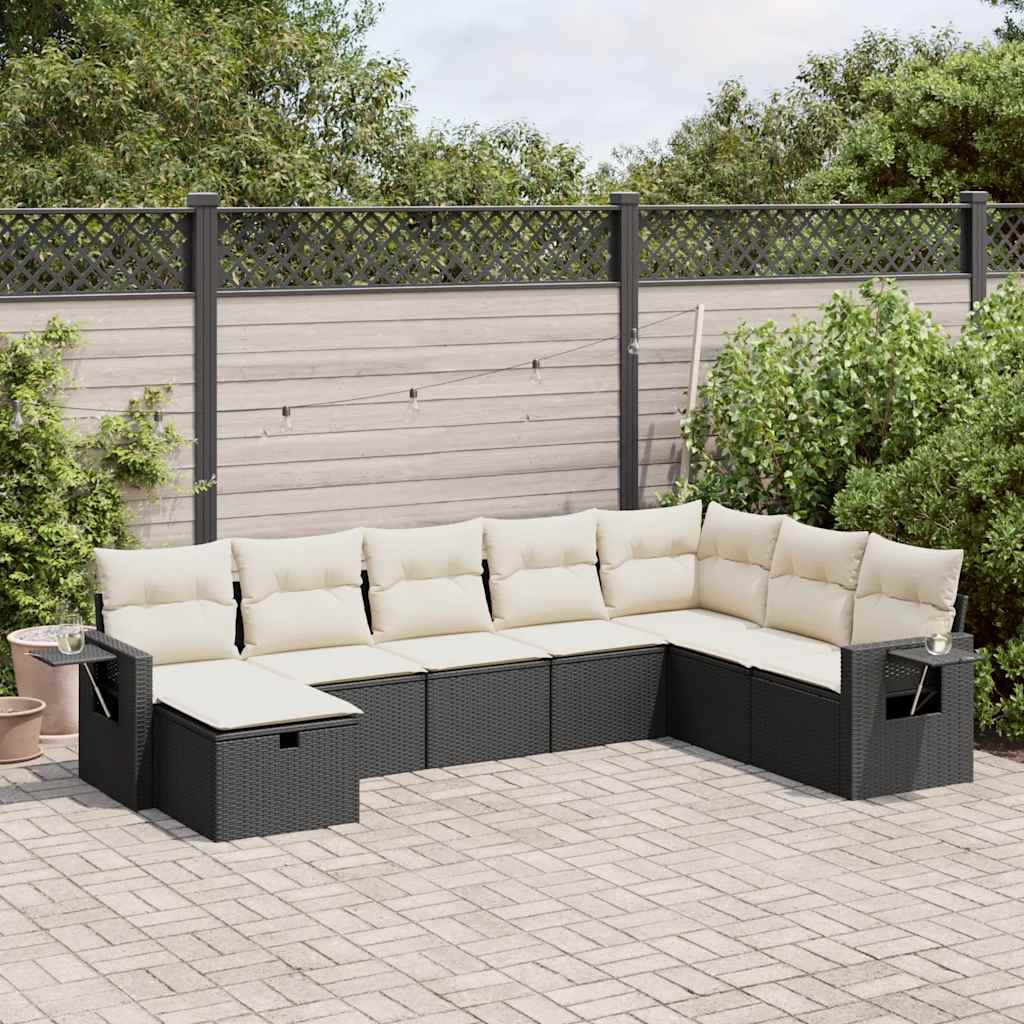 vidaXL 8-Piece Poly Rattan Lounge Set with Cushions Black