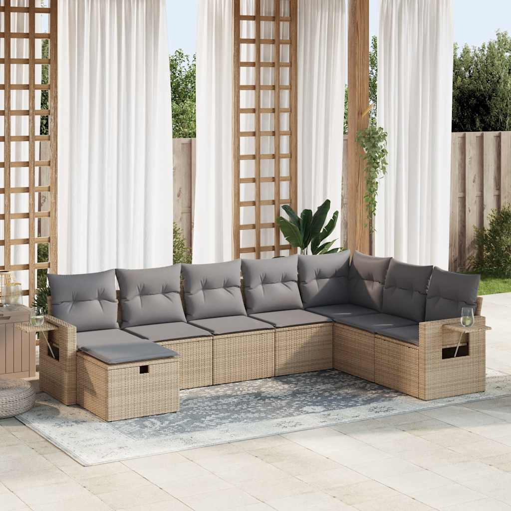 vidaXL 8-Piece Poly Rattan Lounge Set with Cushions Black