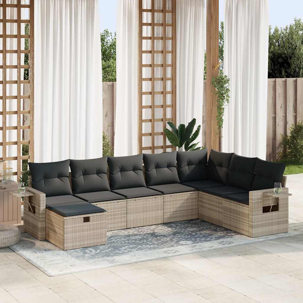 vidaXL 8-Piece Poly Rattan Lounge Set with Cushions Black