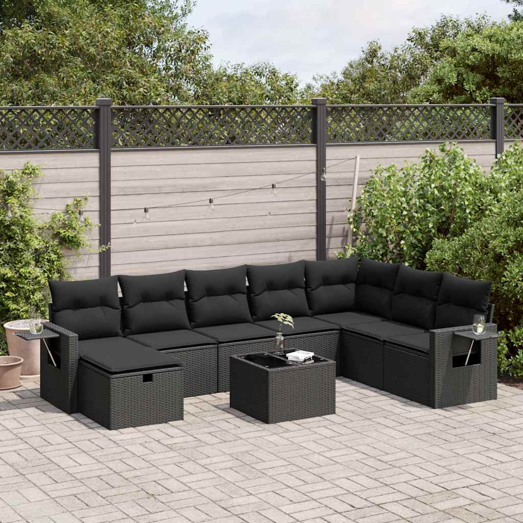 vidaXL 8-Piece Poly Rattan Lounge Set with Cushions Black