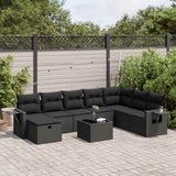 vidaXL 8-Piece Poly Rattan Lounge Set with Cushions Black