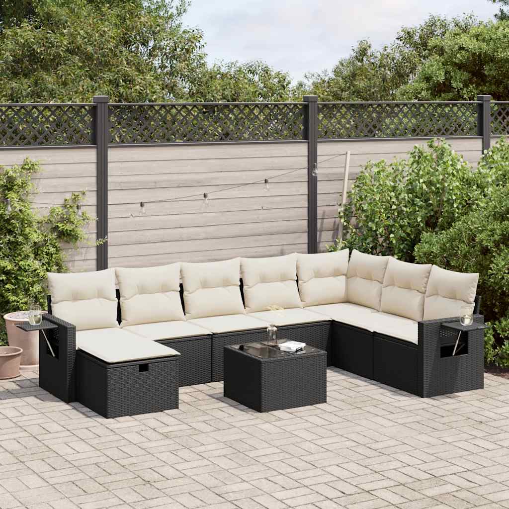 vidaXL 8-Piece Poly Rattan Lounge Set with Cushions Black