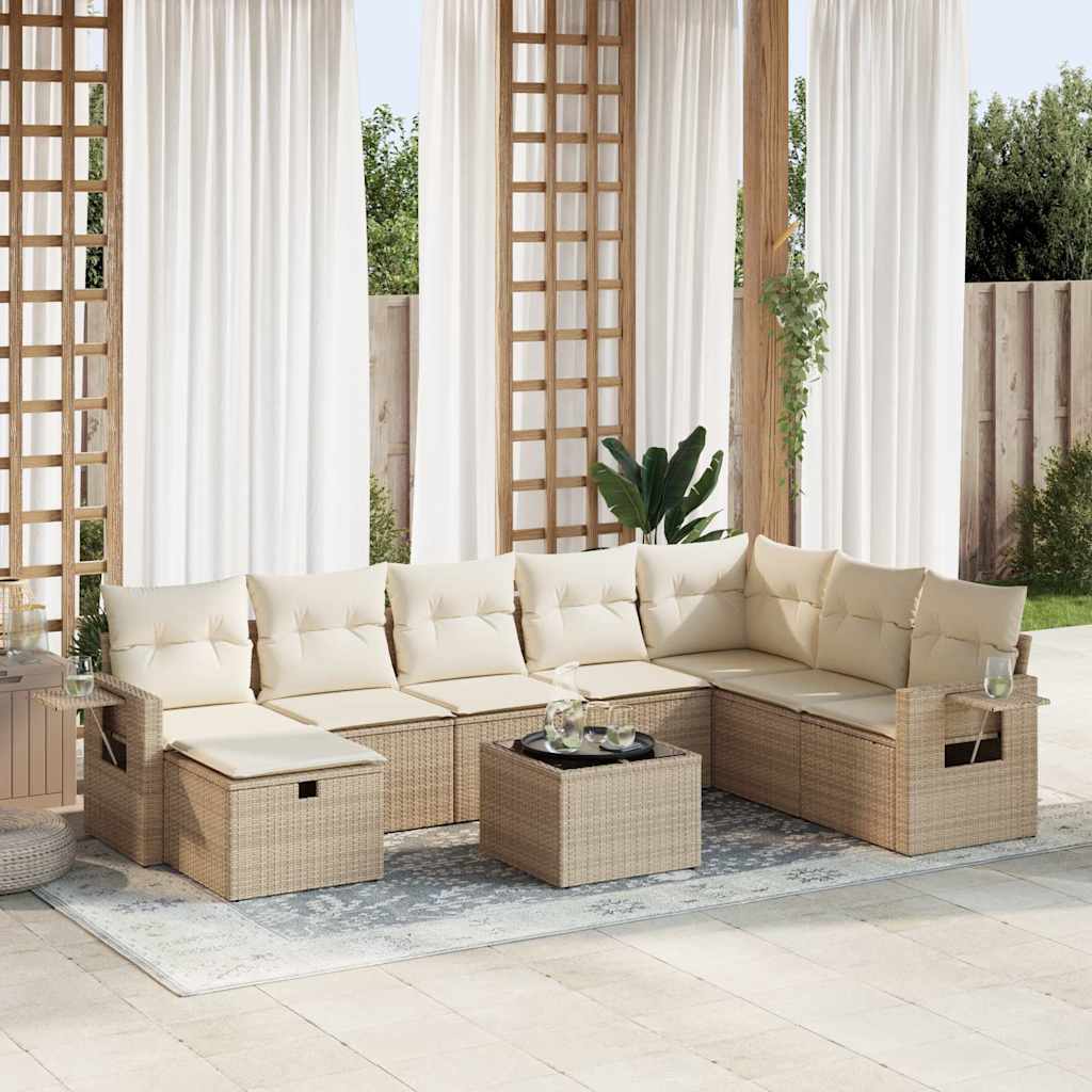 vidaXL 8-Piece Poly Rattan Lounge Set with Cushions Black
