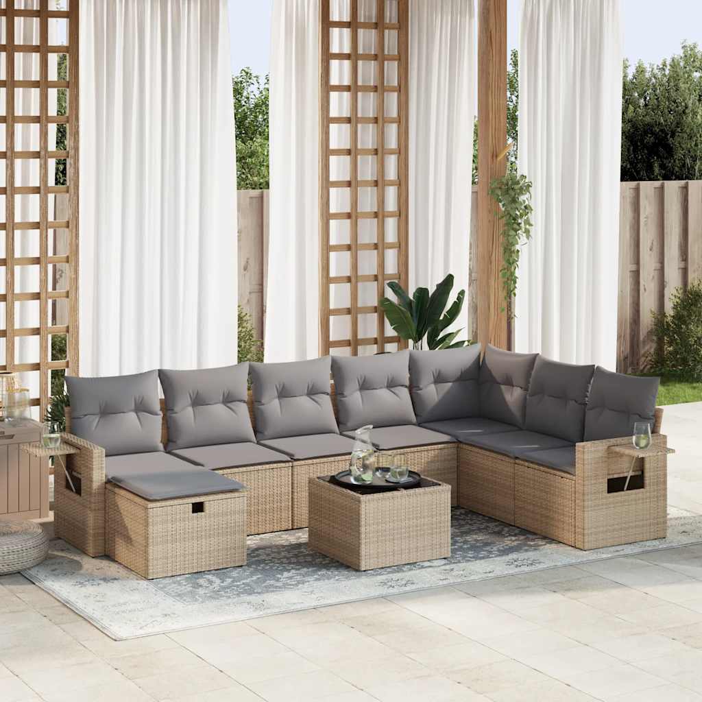 vidaXL 8-Piece Poly Rattan Lounge Set with Cushions Black