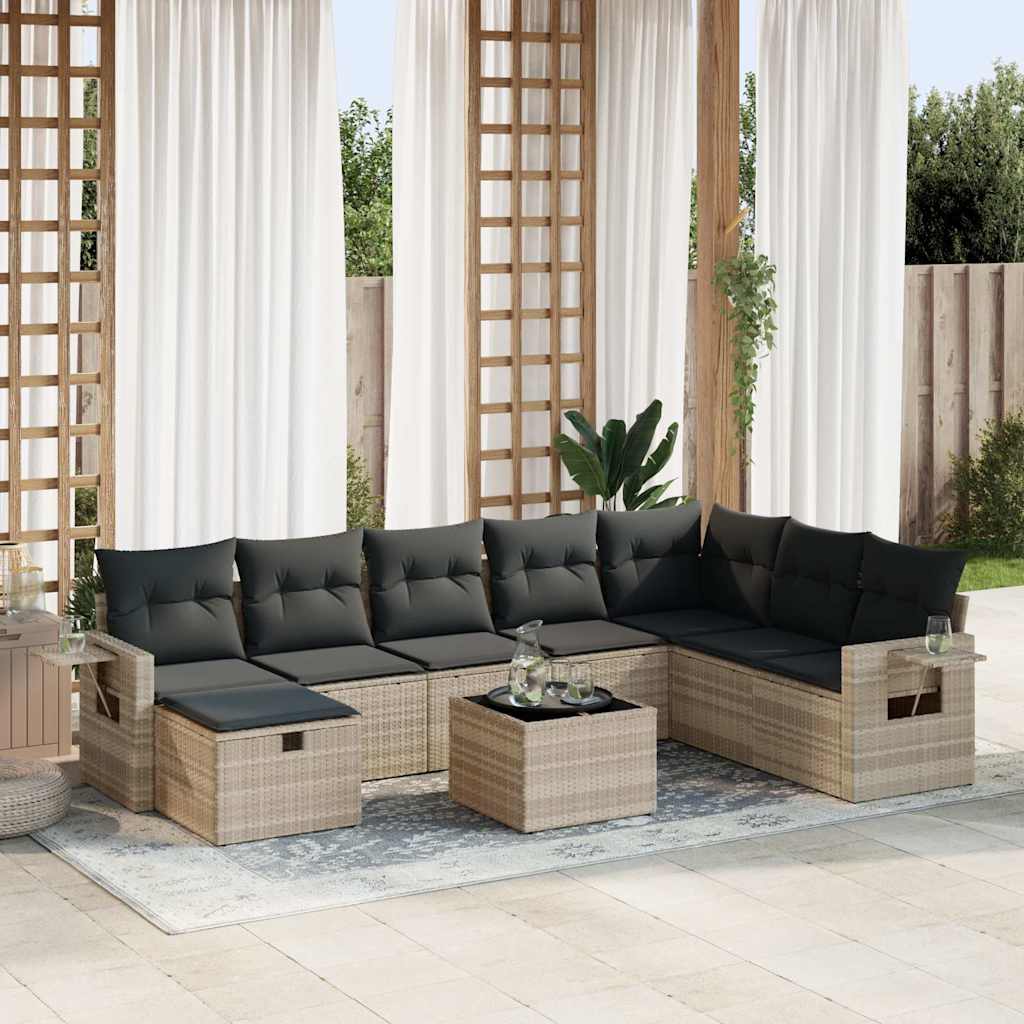 vidaXL 8-Piece Poly Rattan Lounge Set with Cushions Black