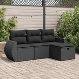 vidaXL 4-delige Loungeset met kussens poly rattan zwart
