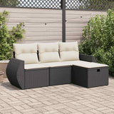 vidaXL 4-delige Loungeset met kussens poly rattan zwart