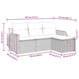 vidaXL 4-delige Loungeset met kussens poly rattan zwart