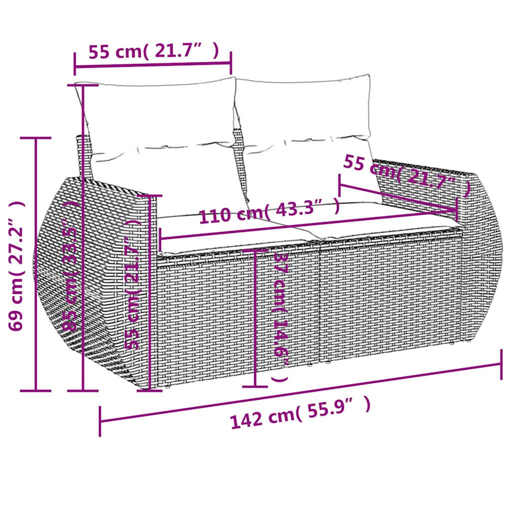 vidaXL 4-delige Loungeset met kussens poly rattan zwart