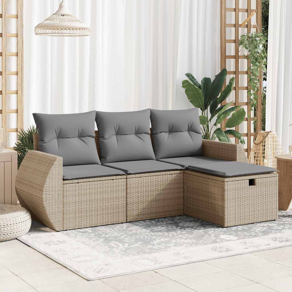 vidaXL 4-delige Loungeset met kussens poly rattan zwart