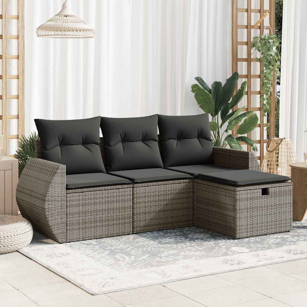 vidaXL 4-delige Loungeset met kussens poly rattan zwart