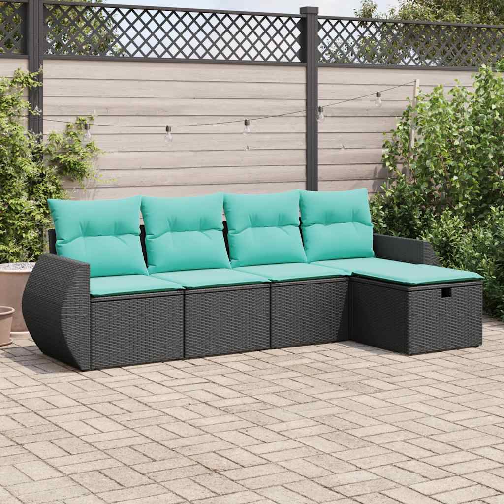 vidaXL 5-piece Lounge Set with Cushions Poly Rattan Black