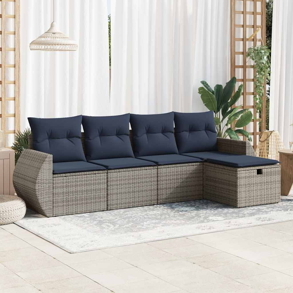 vidaXL 5-piece Lounge Set with Cushions Poly Rattan Black