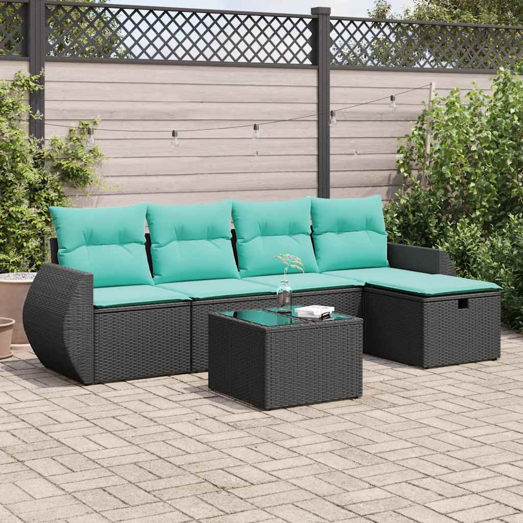vidaXL 5-piece Lounge Set with Cushions Poly Rattan Black