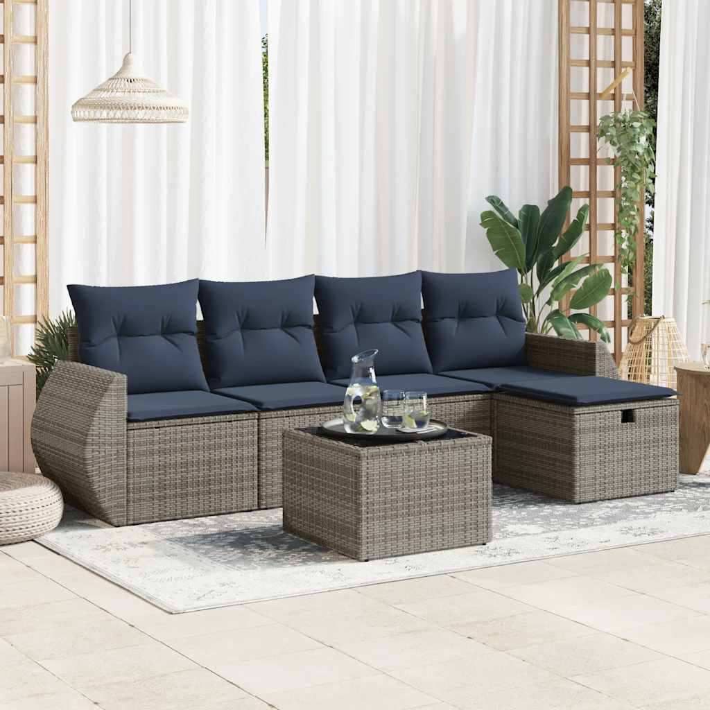 vidaXL 5-piece Lounge Set with Cushions Poly Rattan Black