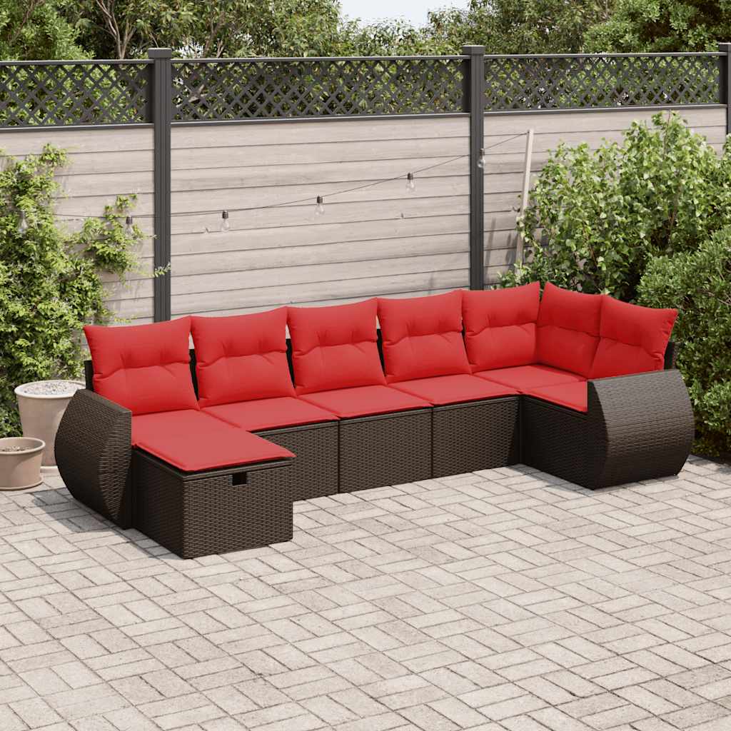vidaXL 7-delige Loungeset met kussens poly rattan grijs