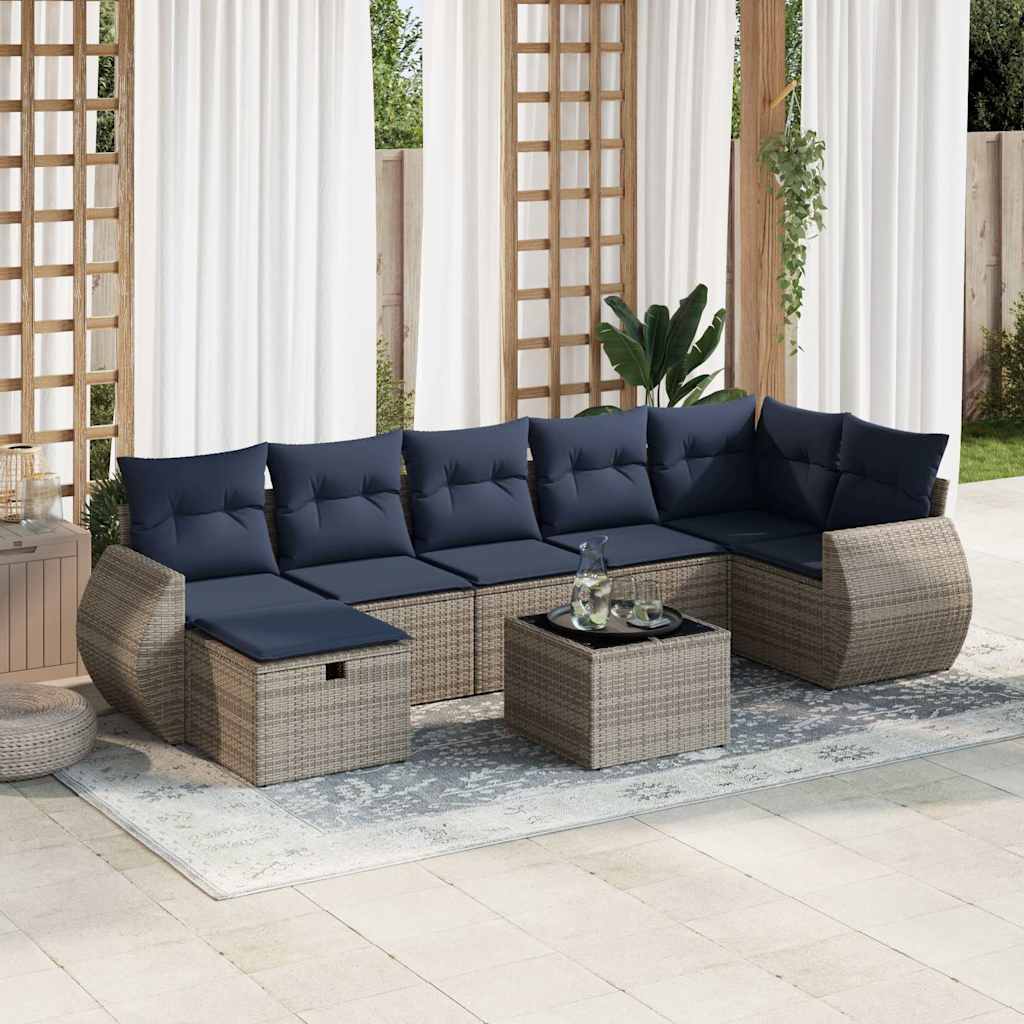 vidaXL 7-delige Loungeset met kussens poly rattan grijs