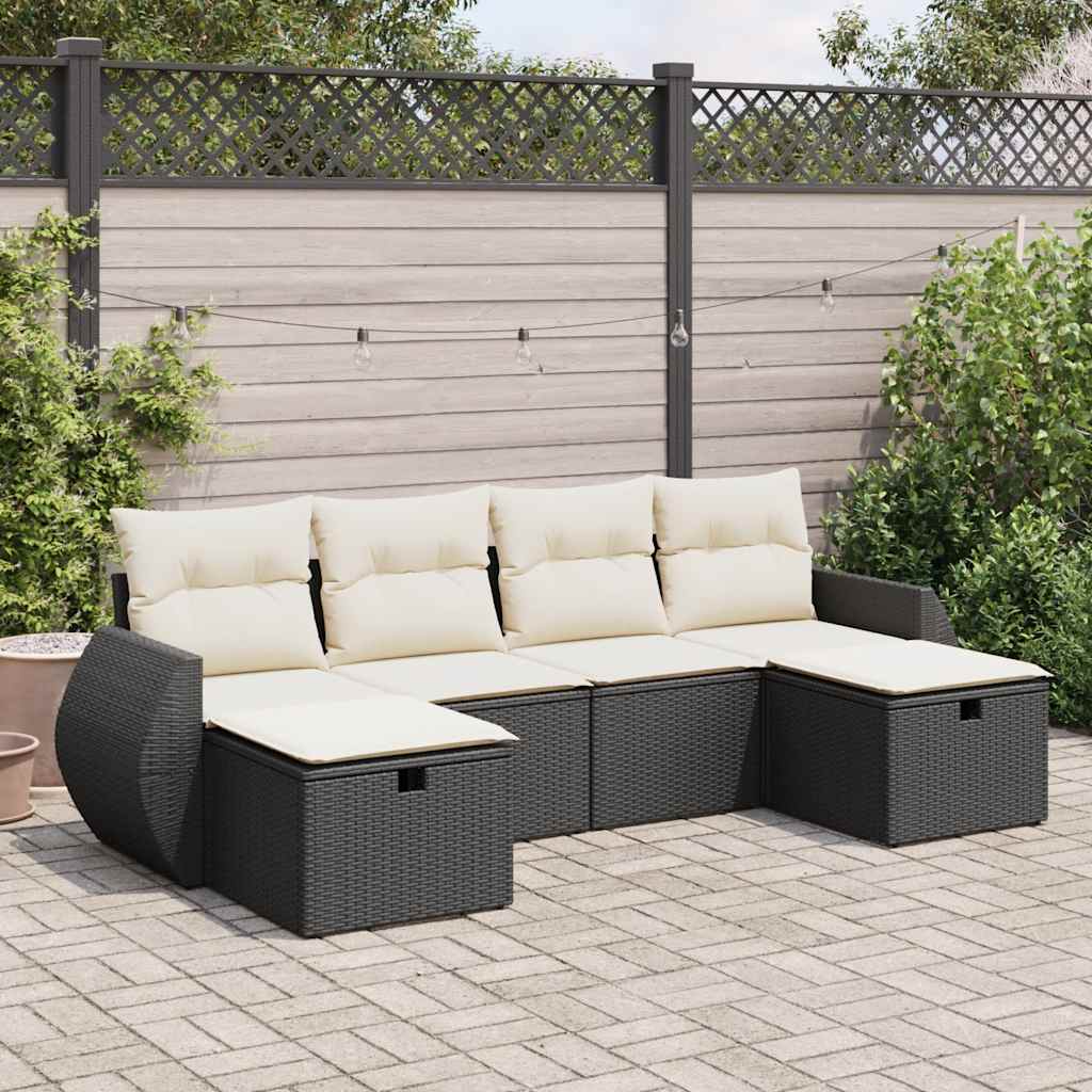 vidaXL 6-delige Loungeset met kussens poly rattan zwart
