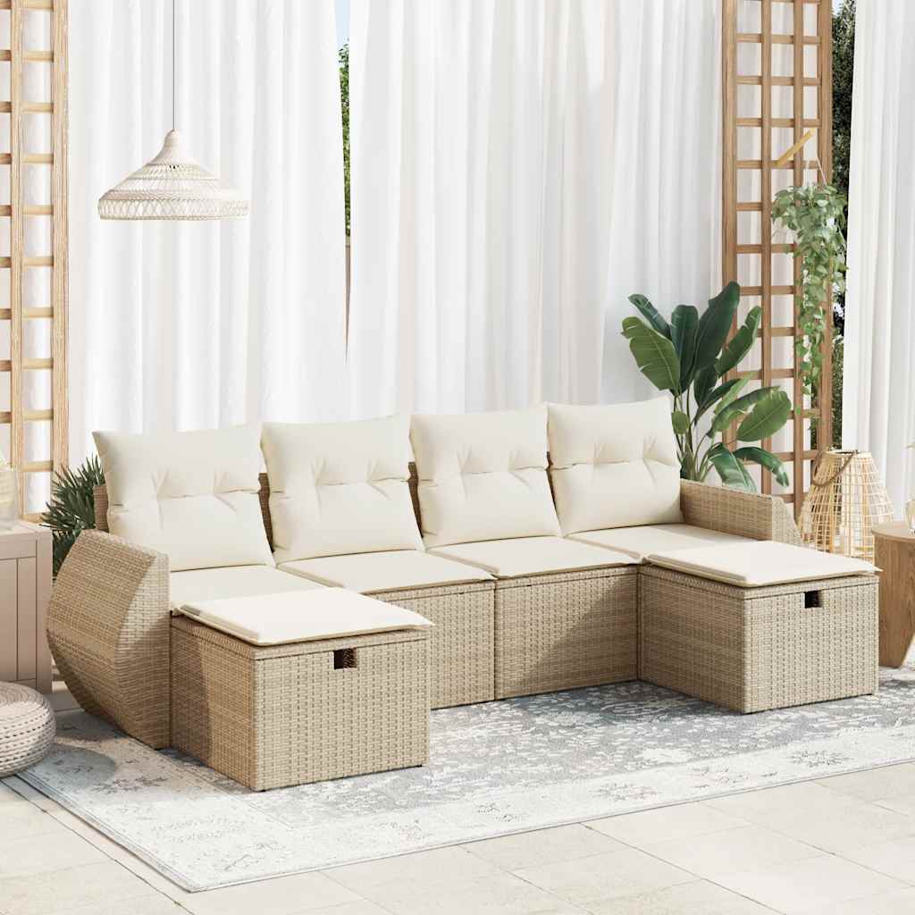 vidaXL 6-delige Loungeset met kussens poly rattan zwart