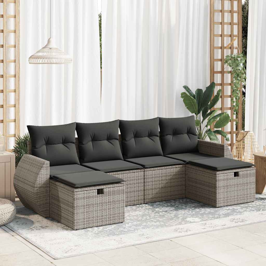 vidaXL 6-delige Loungeset met kussens poly rattan zwart