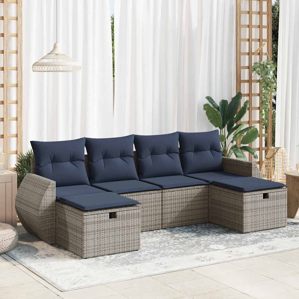 vidaXL 6-delige Loungeset met kussens poly rattan zwart
