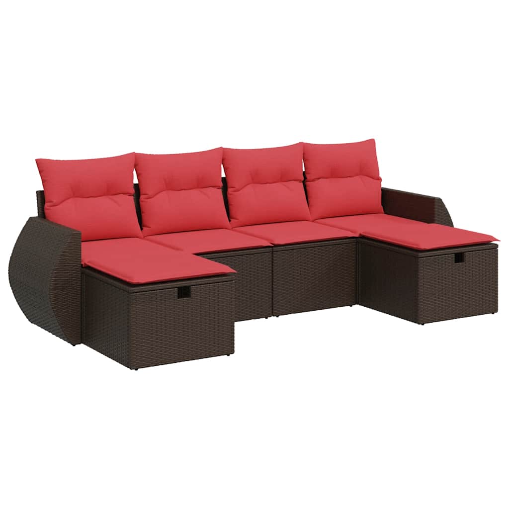 vidaXL 6-delige Loungeset met kussens poly rattan zwart