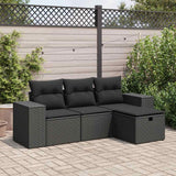 vidaXL 4-delige Loungeset met kussens poly rattan zwart