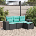 vidaXL 4-delige Loungeset met kussens poly rattan zwart