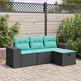 vidaXL 4-delige Loungeset met kussens poly rattan zwart