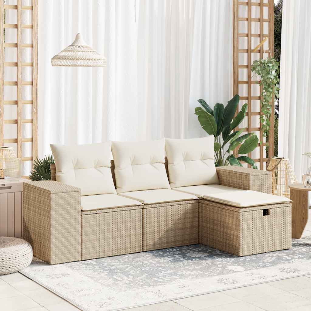 vidaXL 4-delige Loungeset met kussens poly rattan zwart