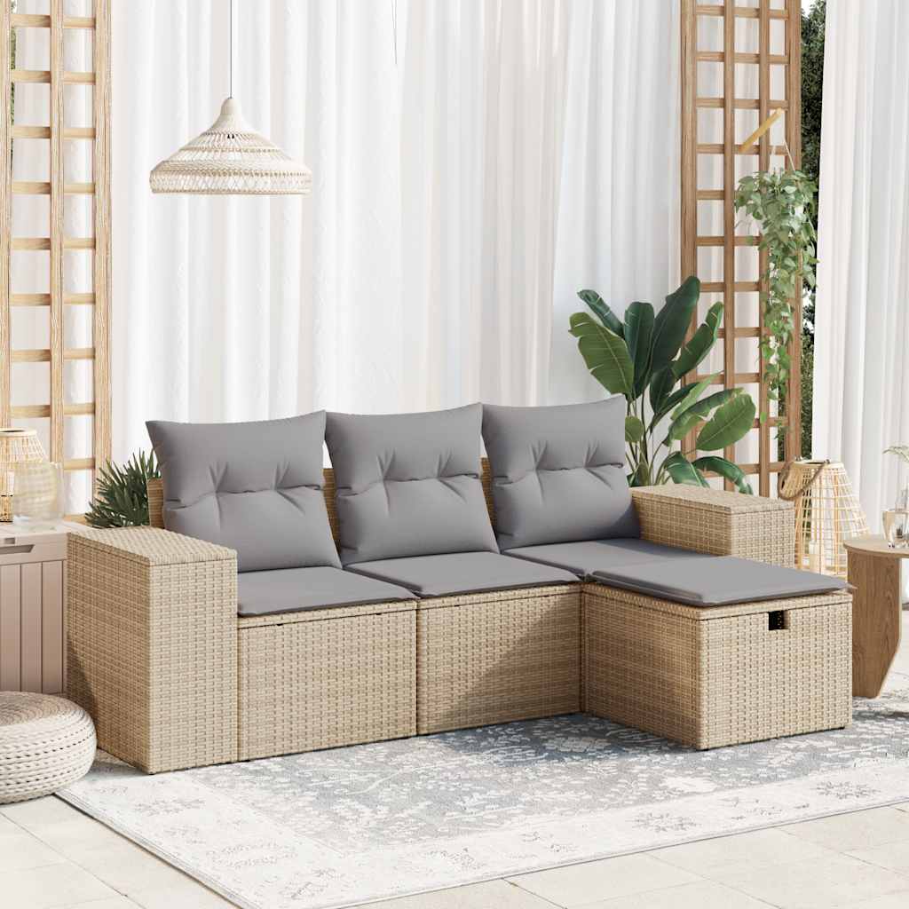 vidaXL 4-delige Loungeset met kussens poly rattan zwart