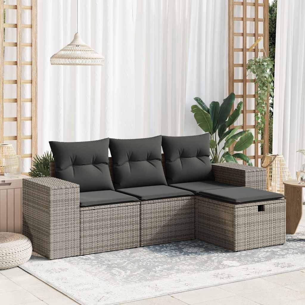 vidaXL 4-delige Loungeset met kussens poly rattan zwart