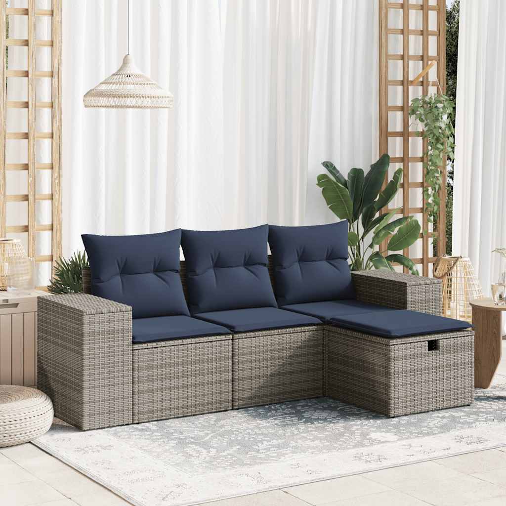 vidaXL 4-delige Loungeset met kussens poly rattan zwart