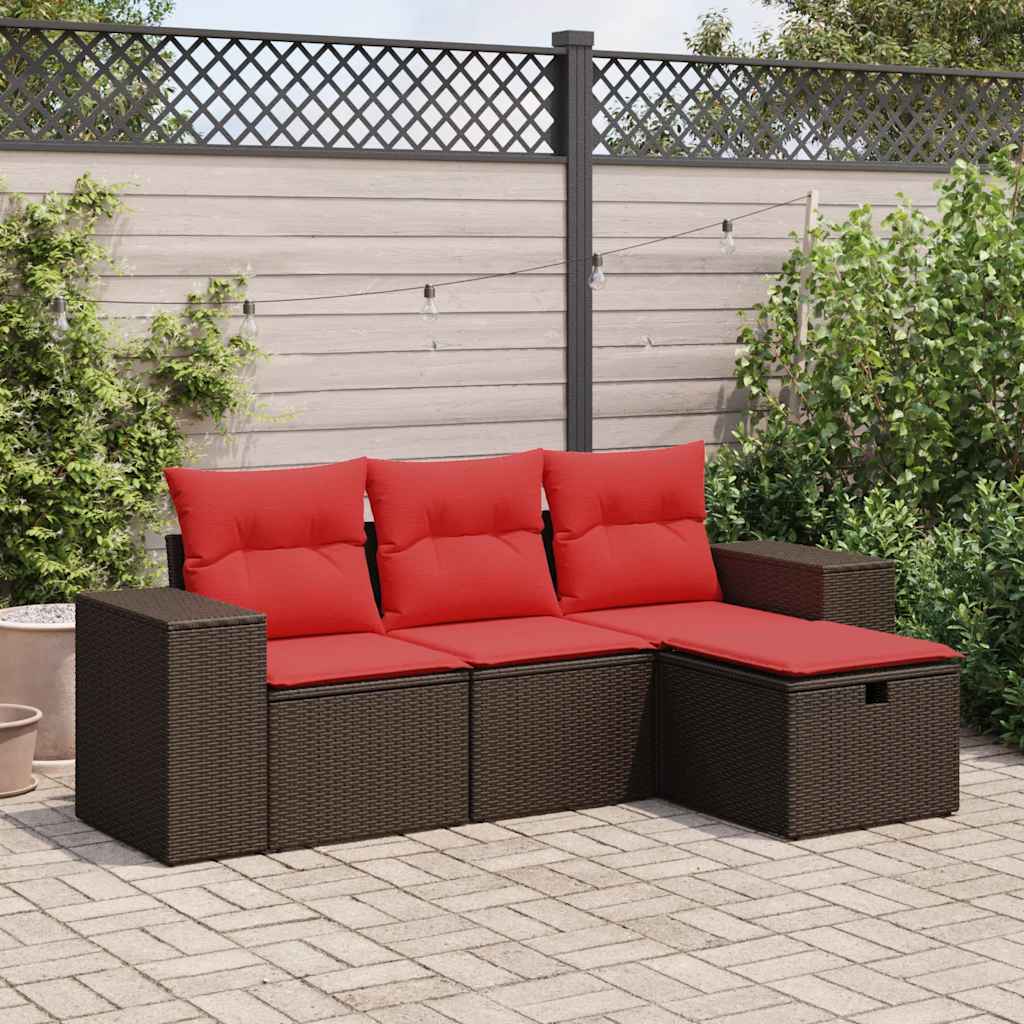 vidaXL 4-delige Loungeset met kussens poly rattan zwart