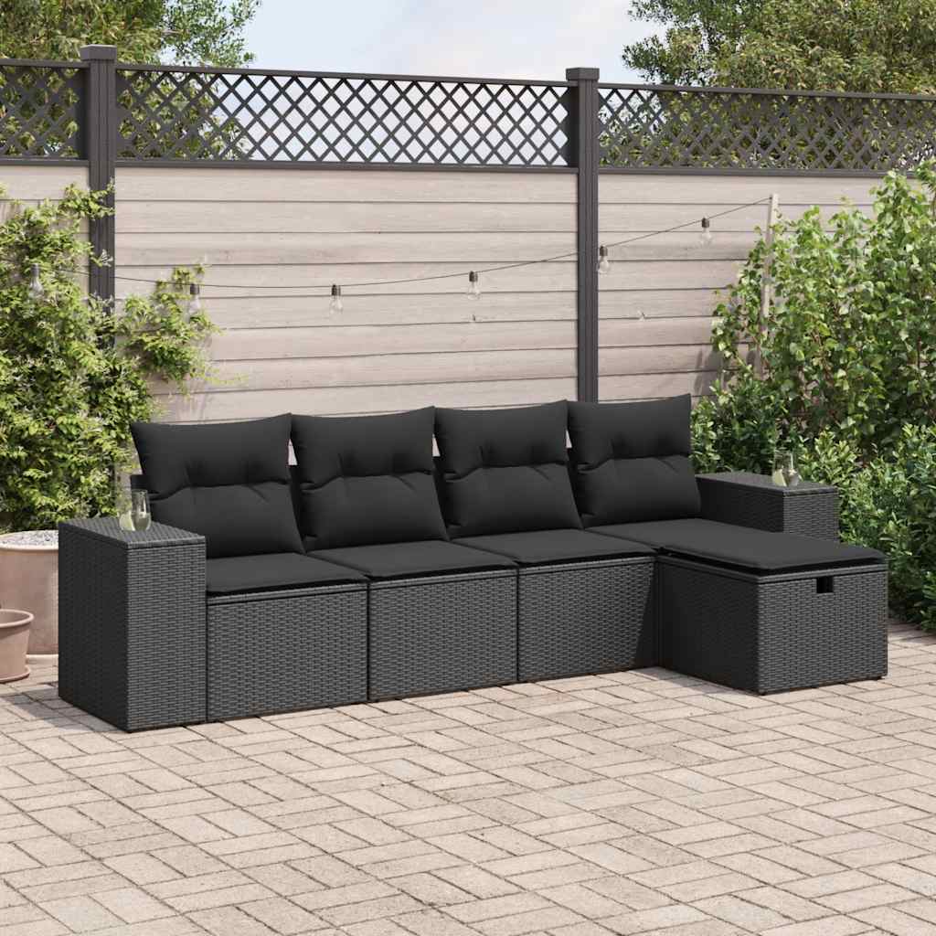 vidaXL 5-Piece Lounge Set with Cushions Poly Rattan Black