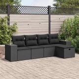vidaXL 5-Piece Lounge Set with Cushions Poly Rattan Black
