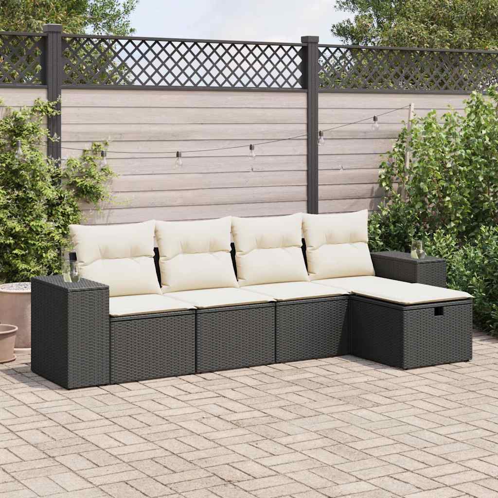 vidaXL 5-Piece Lounge Set with Cushions Poly Rattan Black
