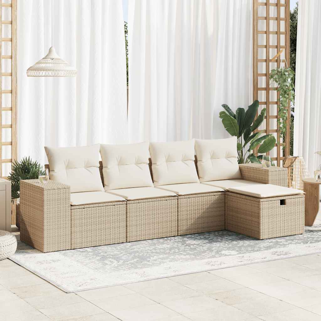 vidaXL 5-Piece Lounge Set with Cushions Poly Rattan Black