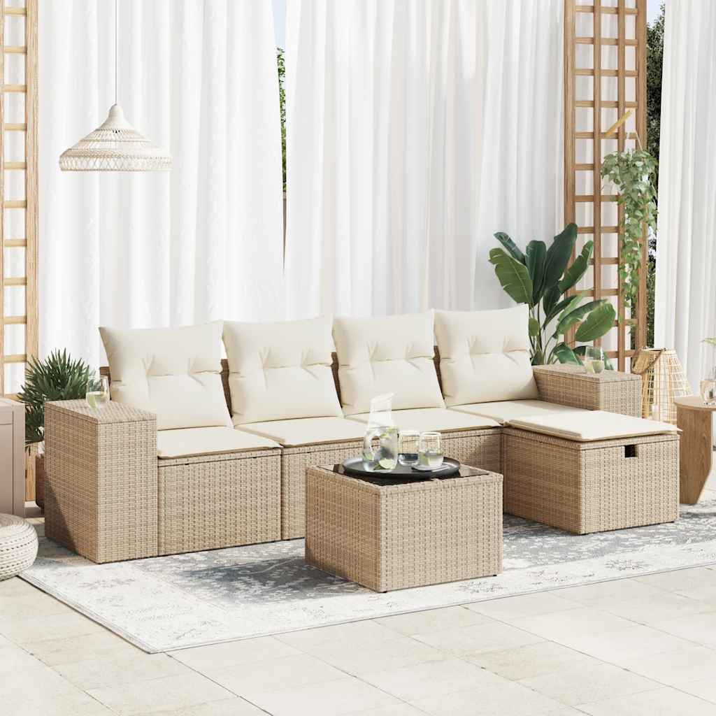 vidaXL 5-Piece Lounge Set with Cushions Poly Rattan Black