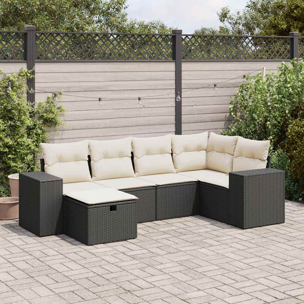 vidaXL 6-Piece Lounge Set with Cushions Poly Rattan Black