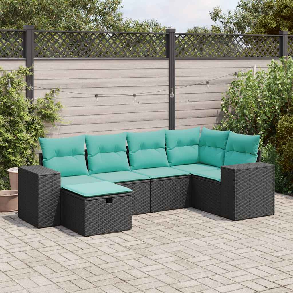 vidaXL 6-delige Loungeset met kussens poly rattan zwart