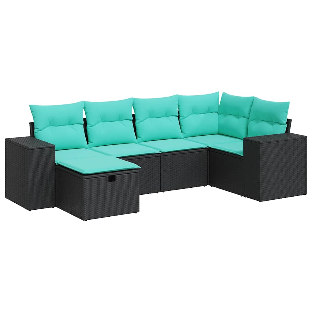 vidaXL 6-delige Loungeset met kussens poly rattan zwart