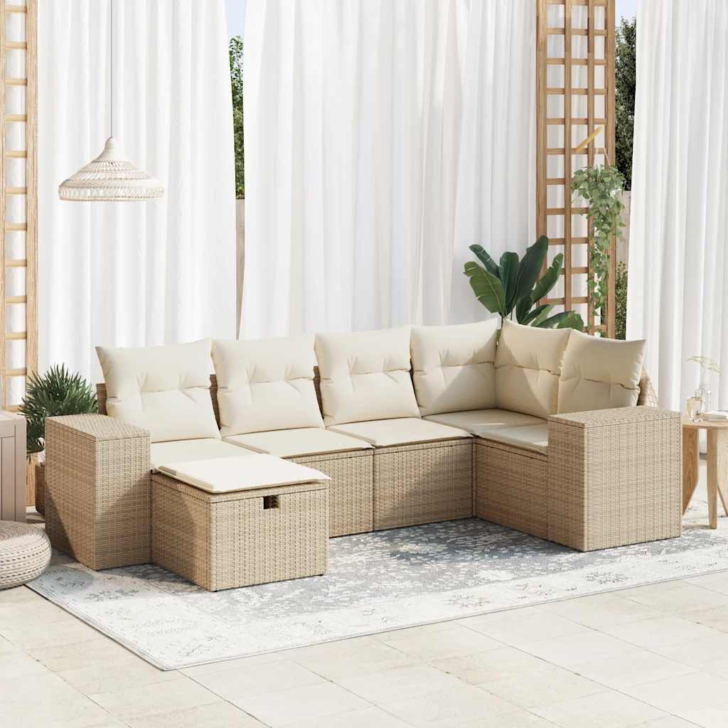 vidaXL 6-Piece Lounge Set with Cushions Poly Rattan Black