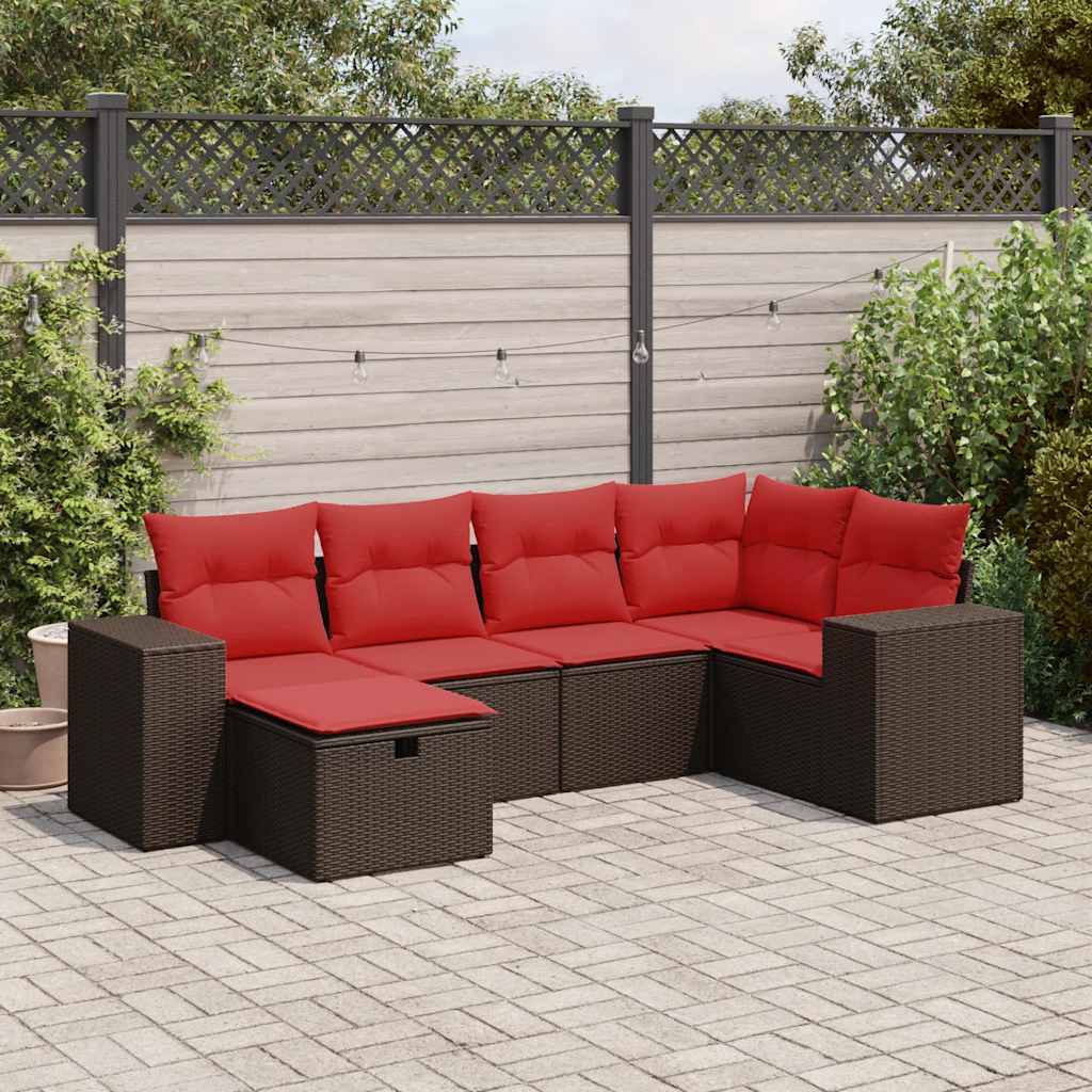vidaXL 6-delige Loungeset met kussens poly rattan zwart