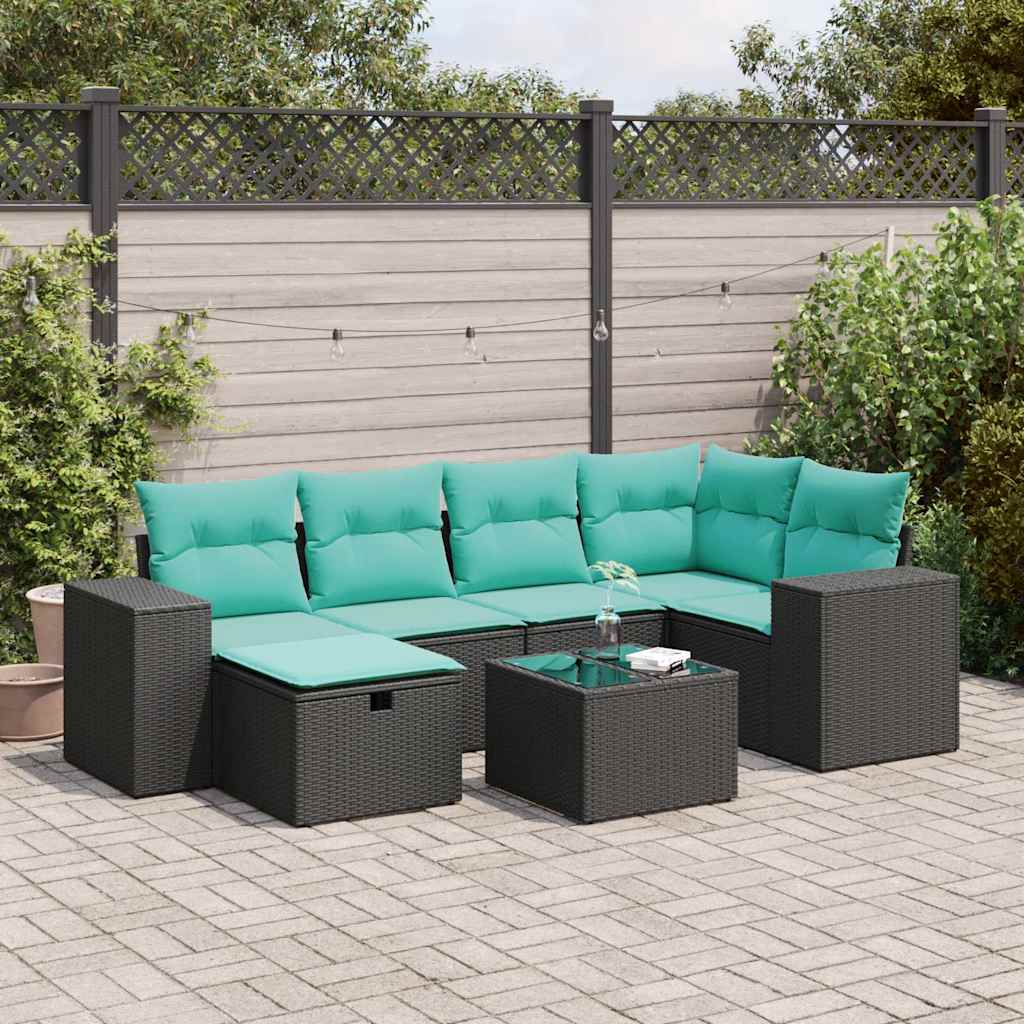 vidaXL 6-delige Loungeset met kussens poly rattan zwart