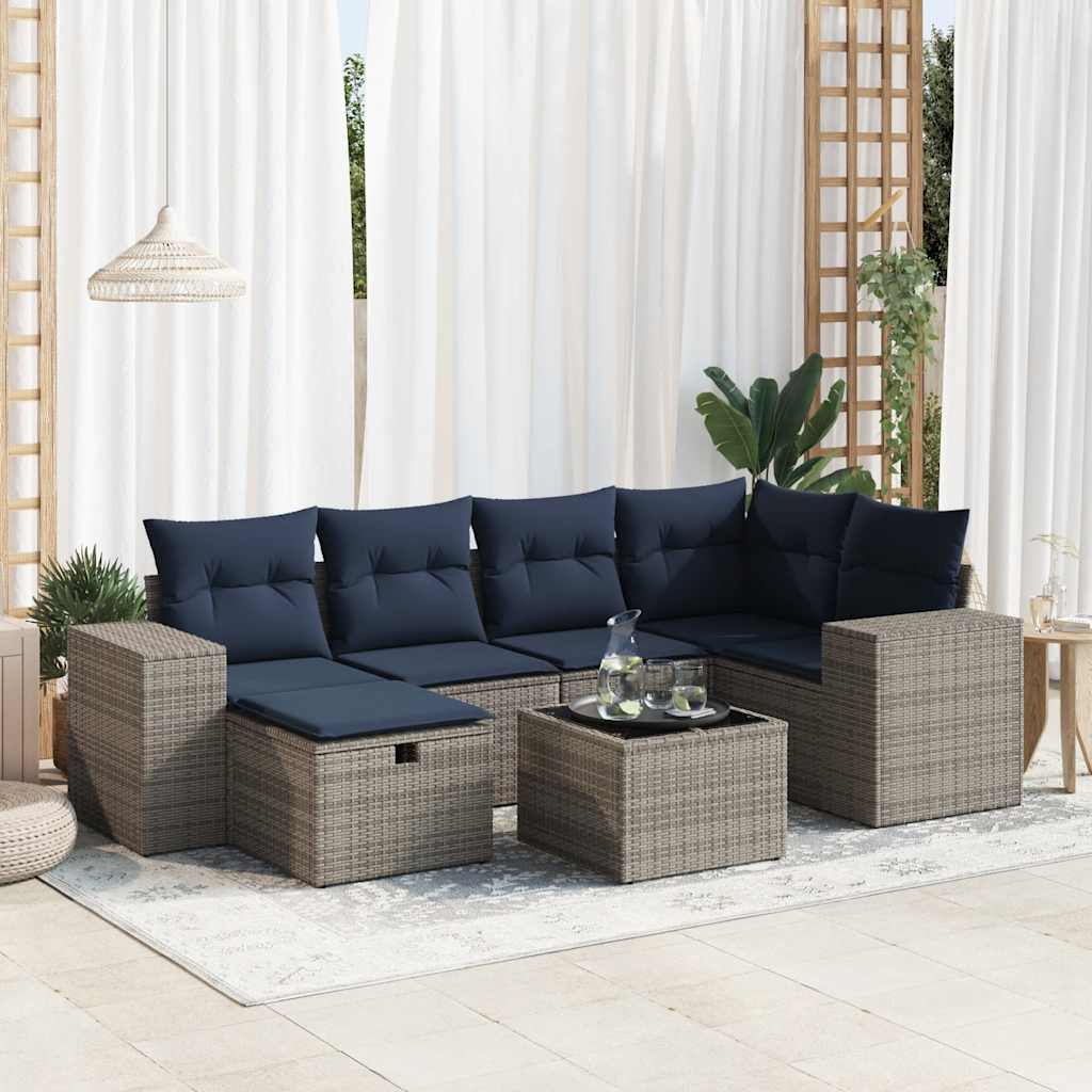 vidaXL 6-delige Loungeset met kussens poly rattan zwart