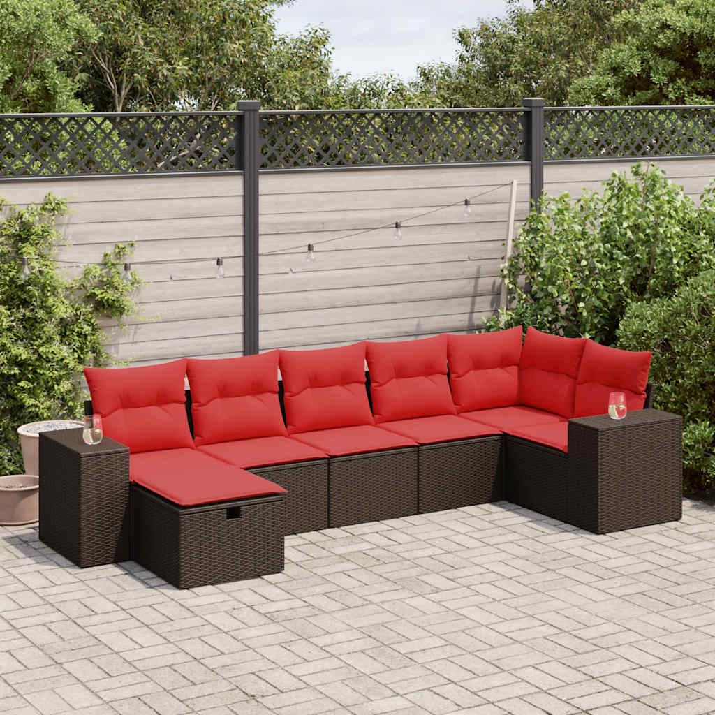 vidaXL 7-Piece Lounge Set with Cushions Poly Rattan Grey